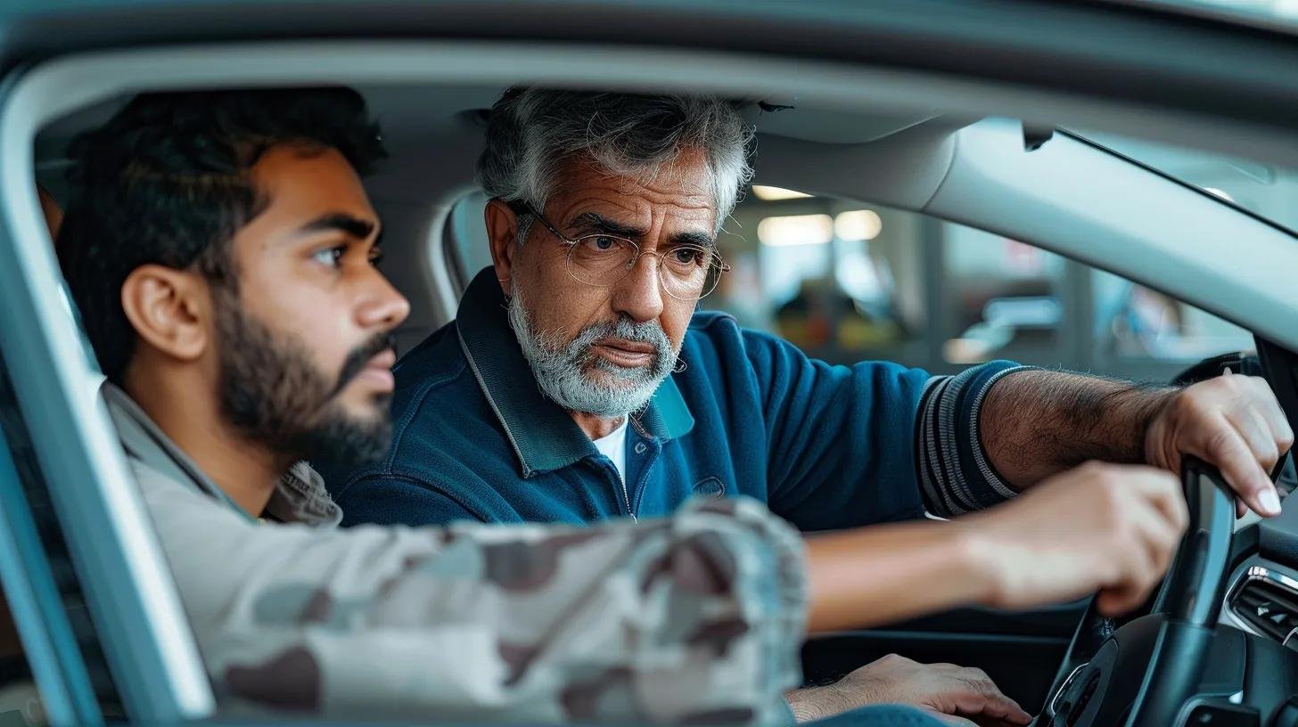 Professional driving instructor teaching a learner driver in a car, illustrating the benefits of experienced driving lessons