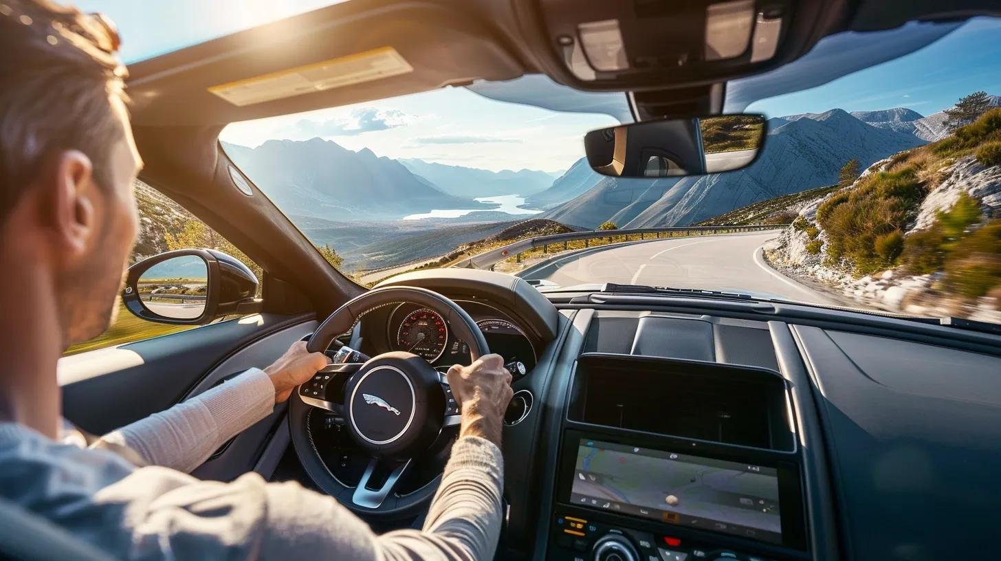 Confident driver mastering manual driving skills on a scenic route