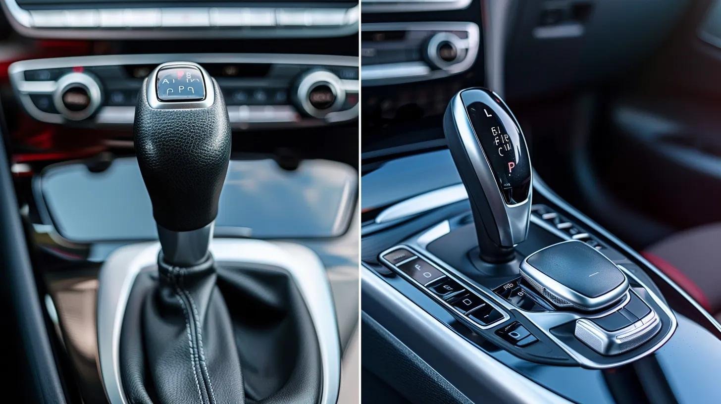 Side-by-side comparison of manual and automatic cars illustrating gear shifting differences