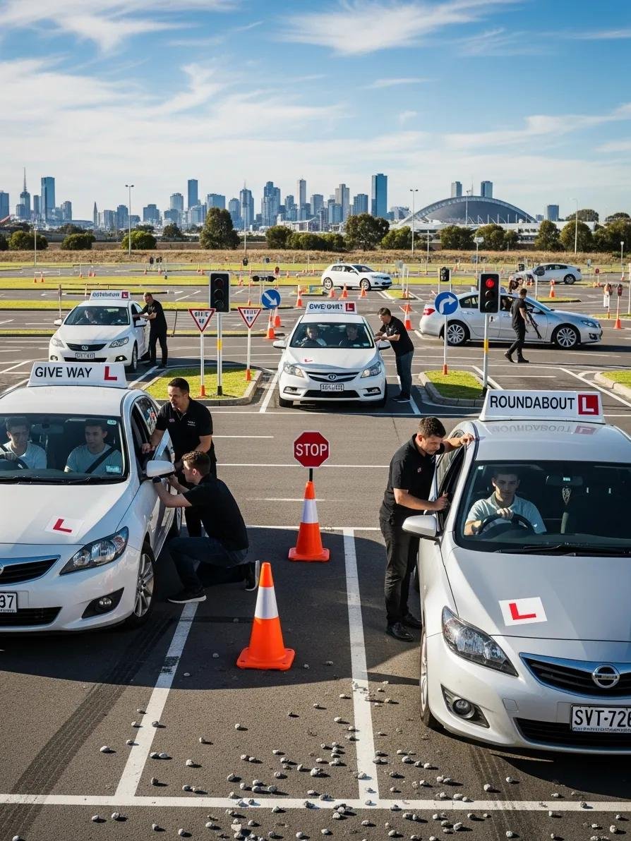 Learner drivers taking part in an intensive driving course in Melbourne with instructors