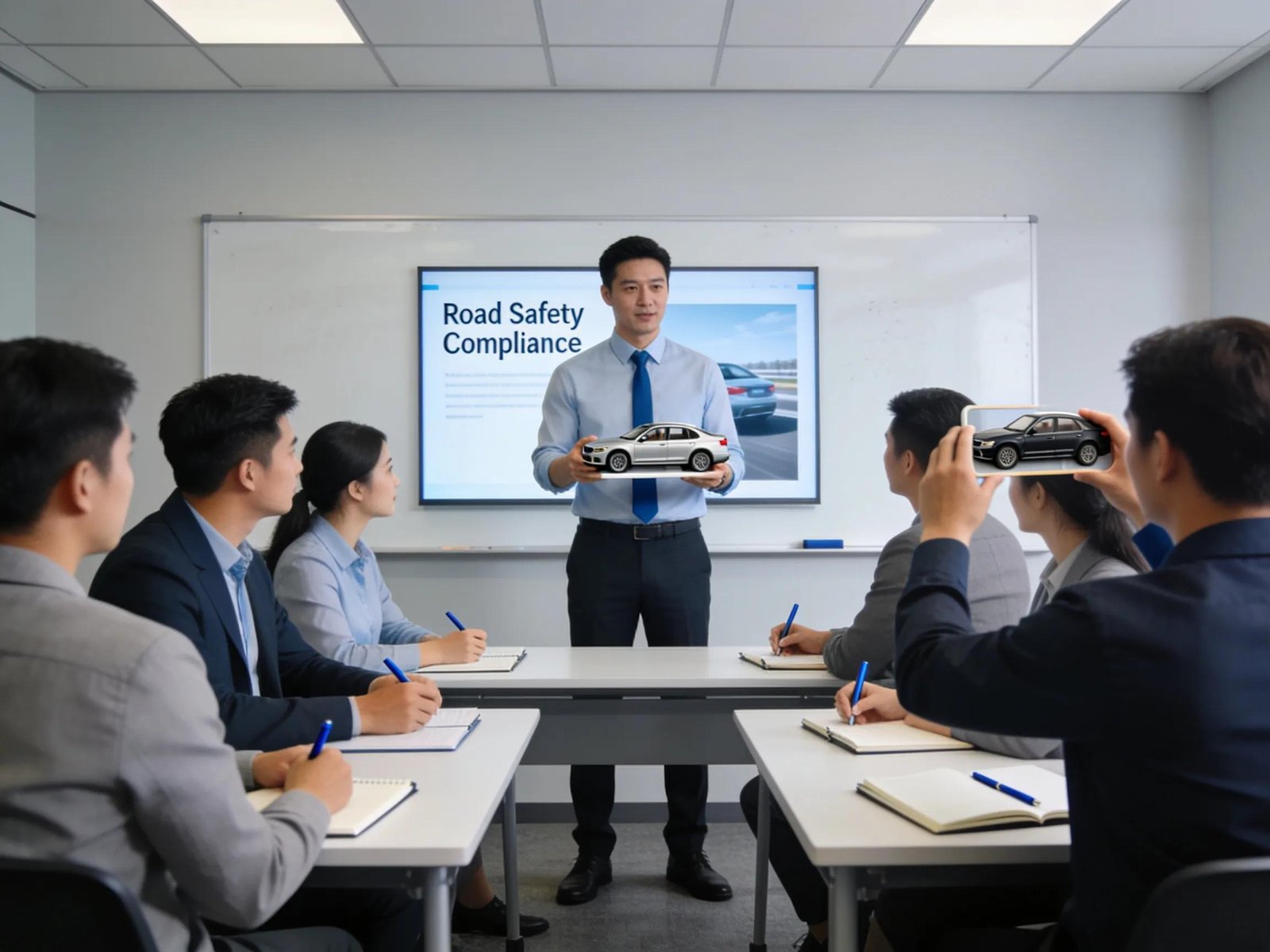 Employees participating in corporate driving training focusing on safety and compliance