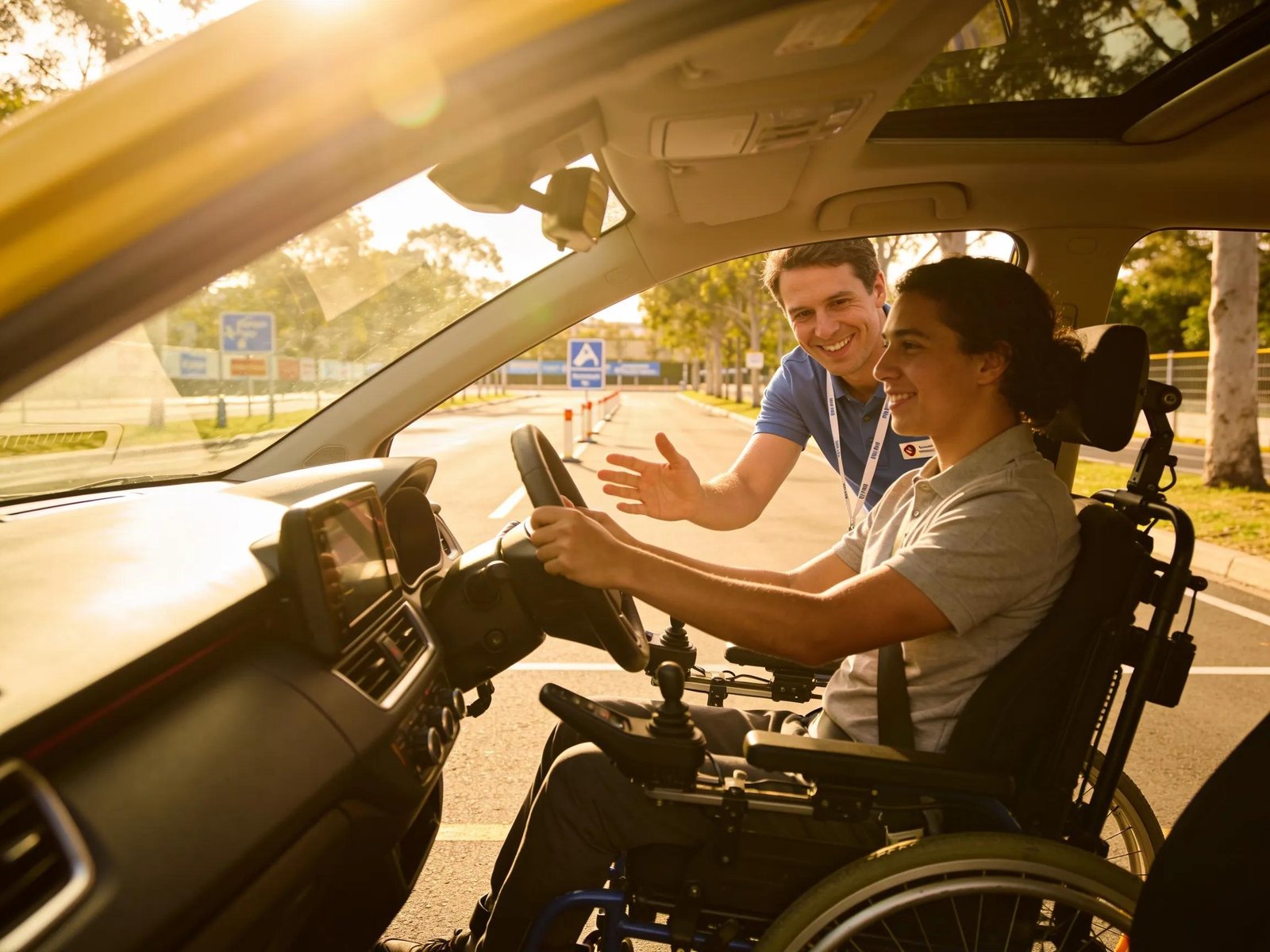 Person with a disability learning to drive with an instructor in Melbourne