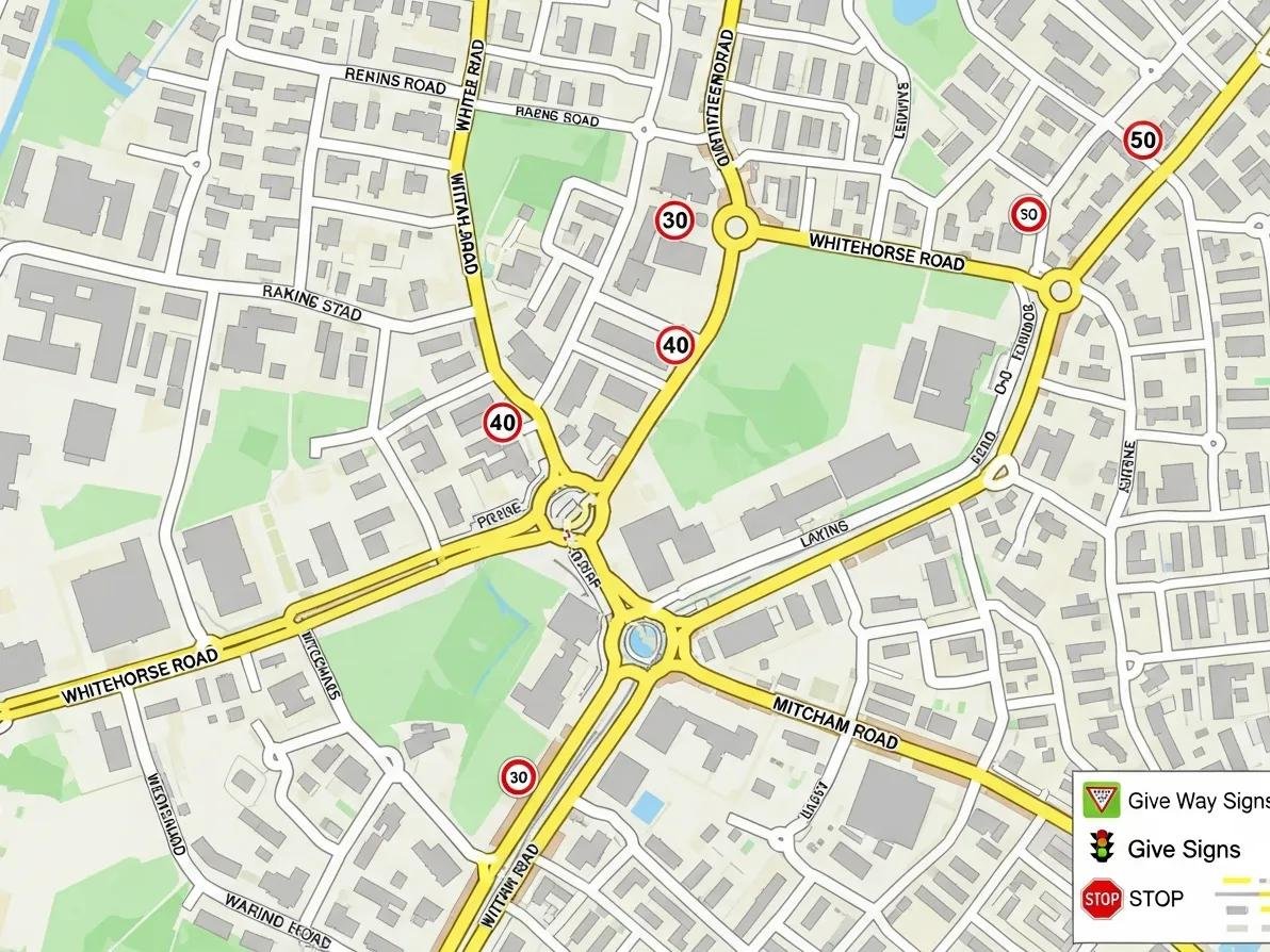 Map depicting key Mitcham driving test routes showing Whitehorse Rd and Mitcham Rd