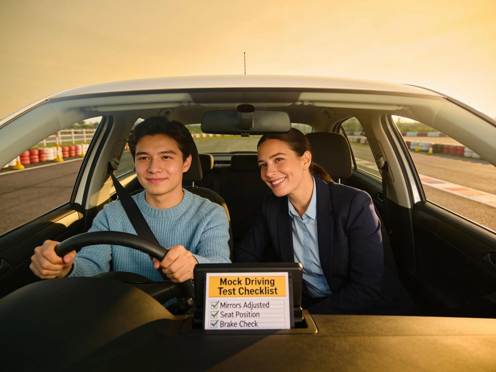 Learner driver practicing mock driving tests with an instructor, emphasizing effective preparation strategies.