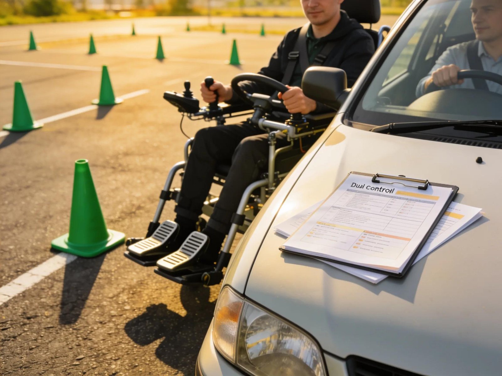 Image of structured driving lesson with adaptive equipment and focused learning environment