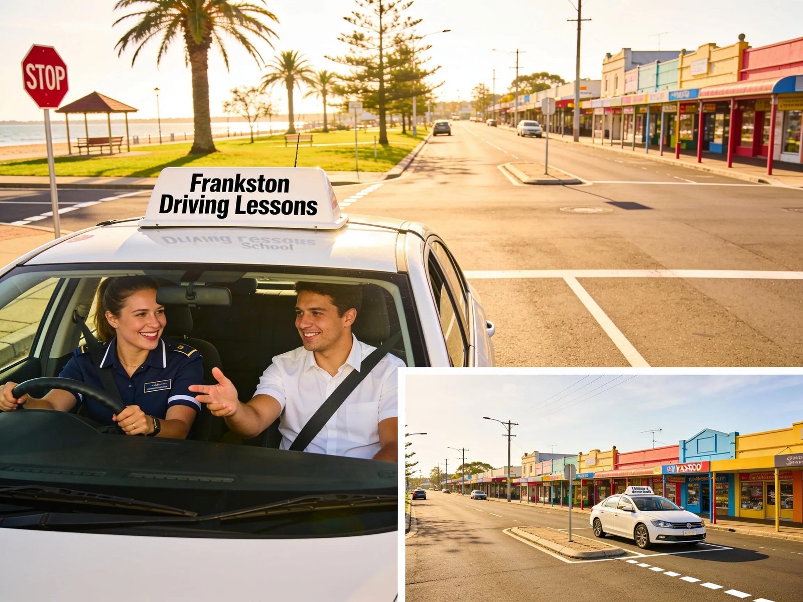 Female instructor guiding a student on Beach Street in Frankston during a driving lesson