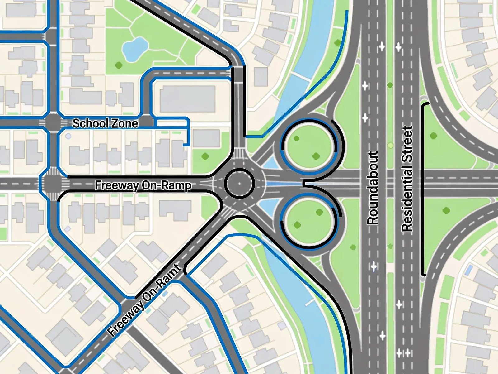 Map of common VicRoads driving test routes in Melbourne, highlighting major roads and landmarks