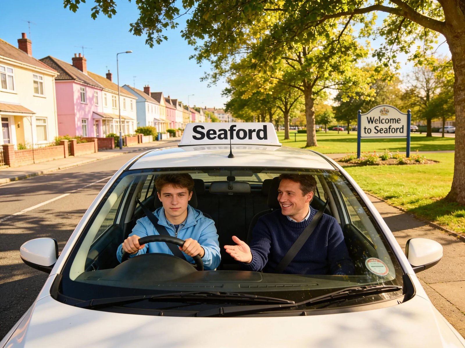 Driving lesson in Seaford with learner and instructor focused on driving skills