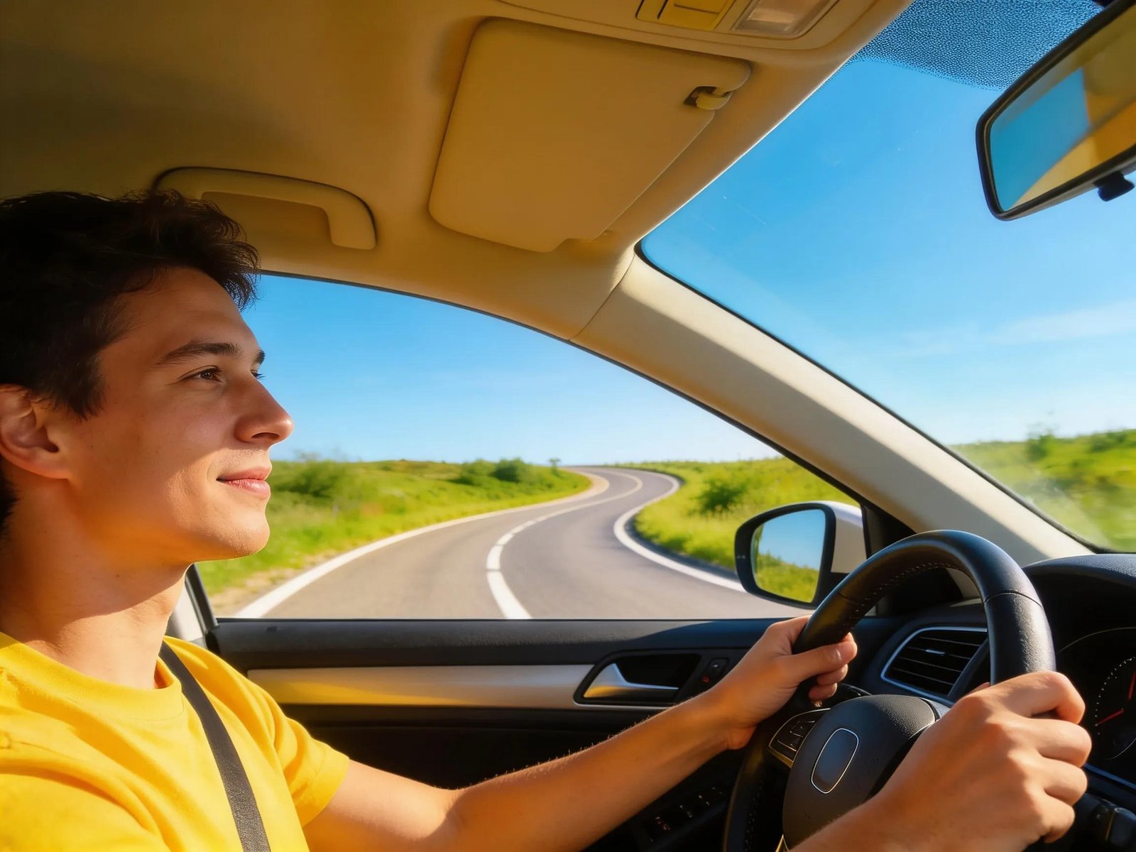 Learner driver enjoying a stress-free driving experience in an automatic car, emphasizing ease of learning