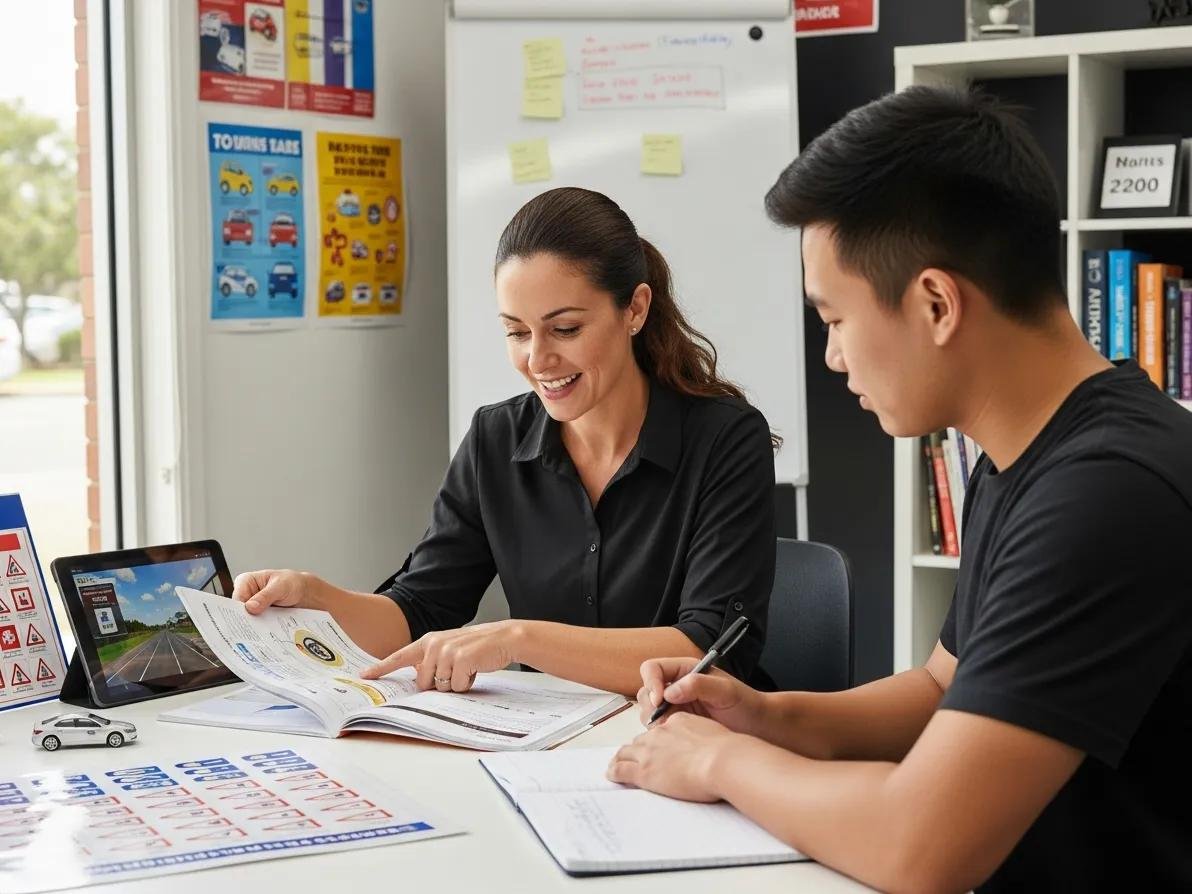Certified driving instructor engaging with a student, enhancing the personalized learning experience