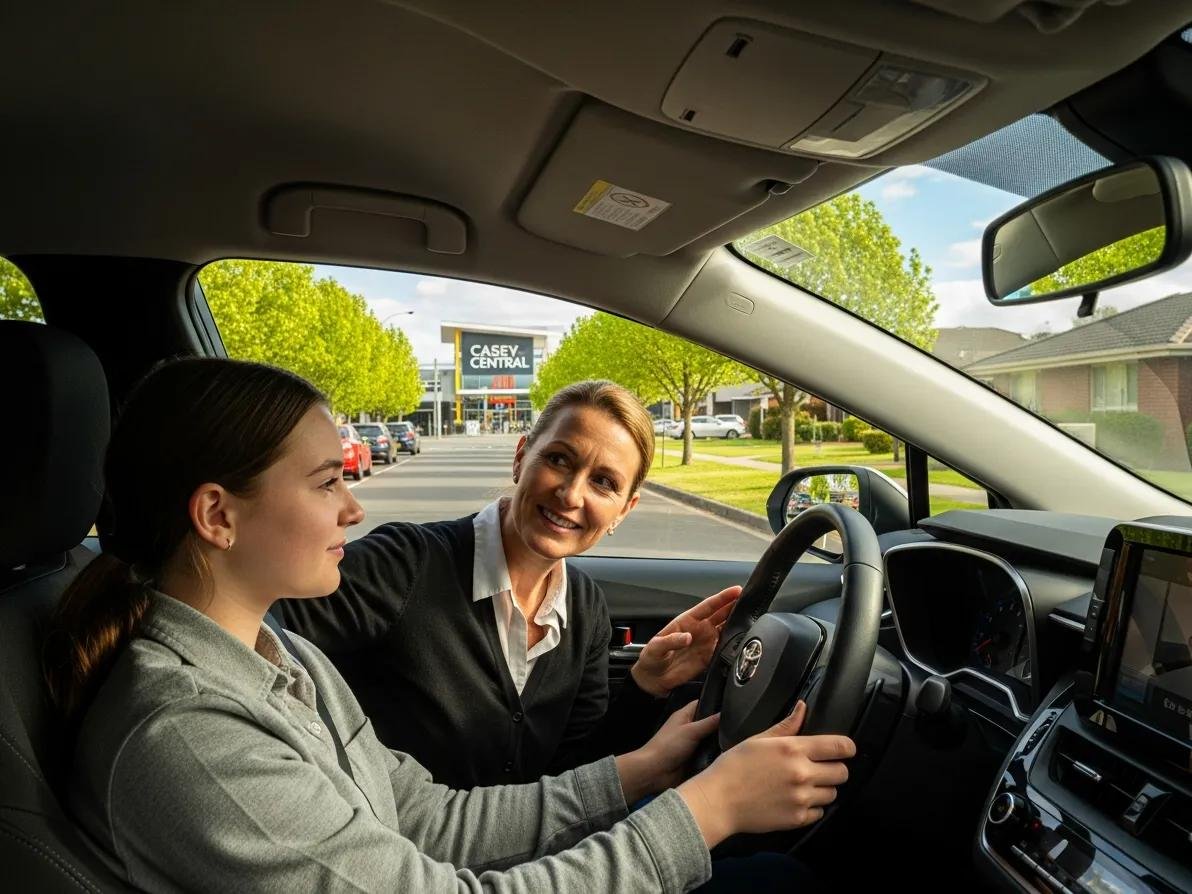 Driving instructor teaching a young learner driver in Narre Warren South on a suburban street