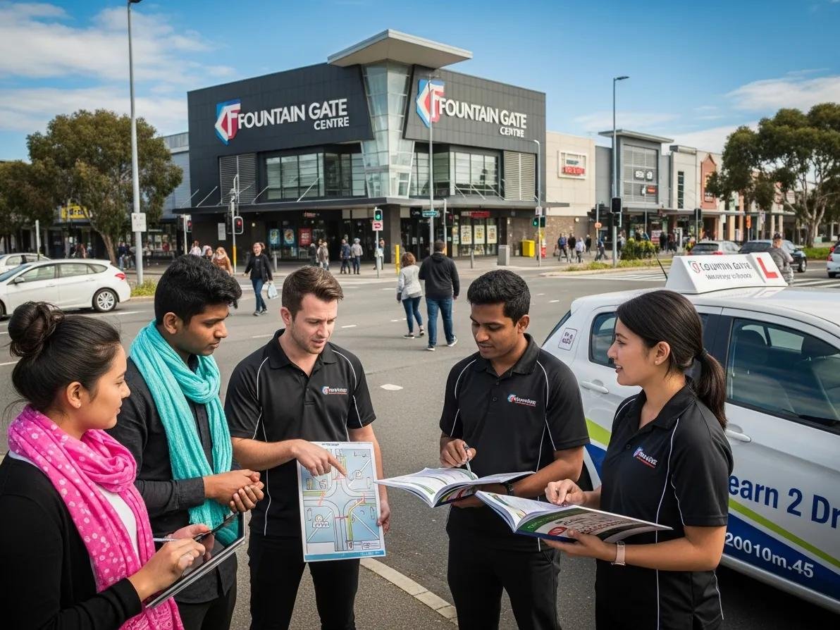 Driving instructors at Fountain Gate Shopping Centre explaining driving lessons in Narre Warren