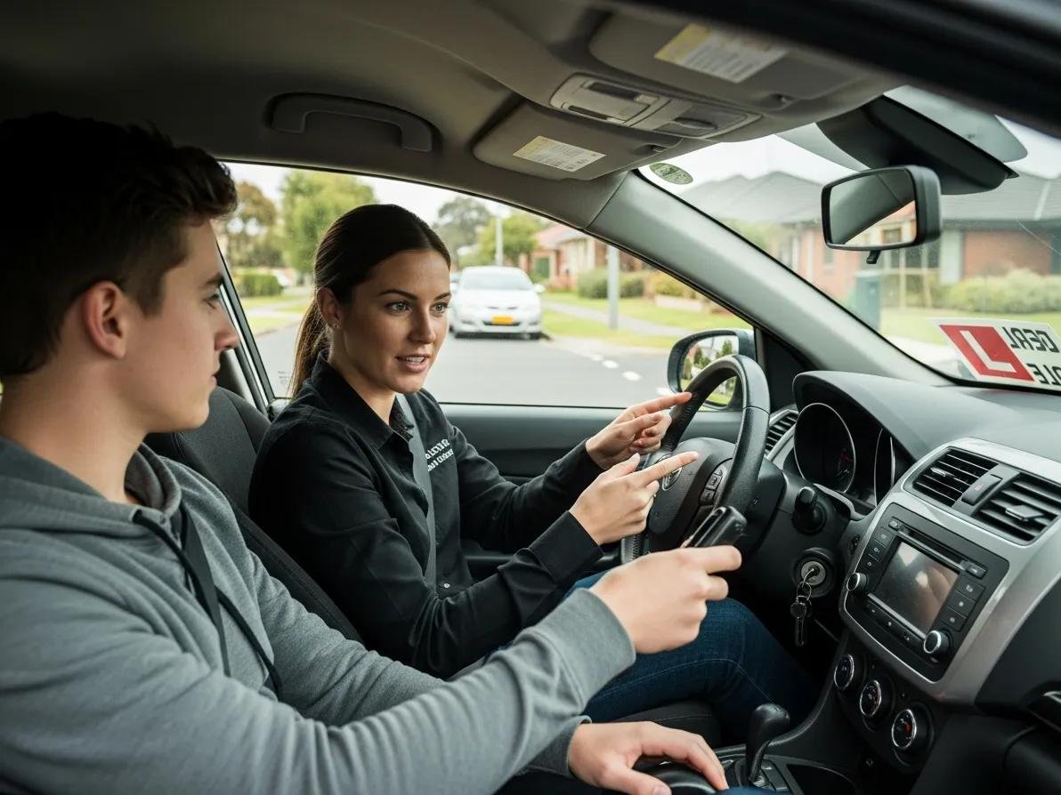 Learner practicing manual driving lessons with a knowledgeable instructor in Noble Park