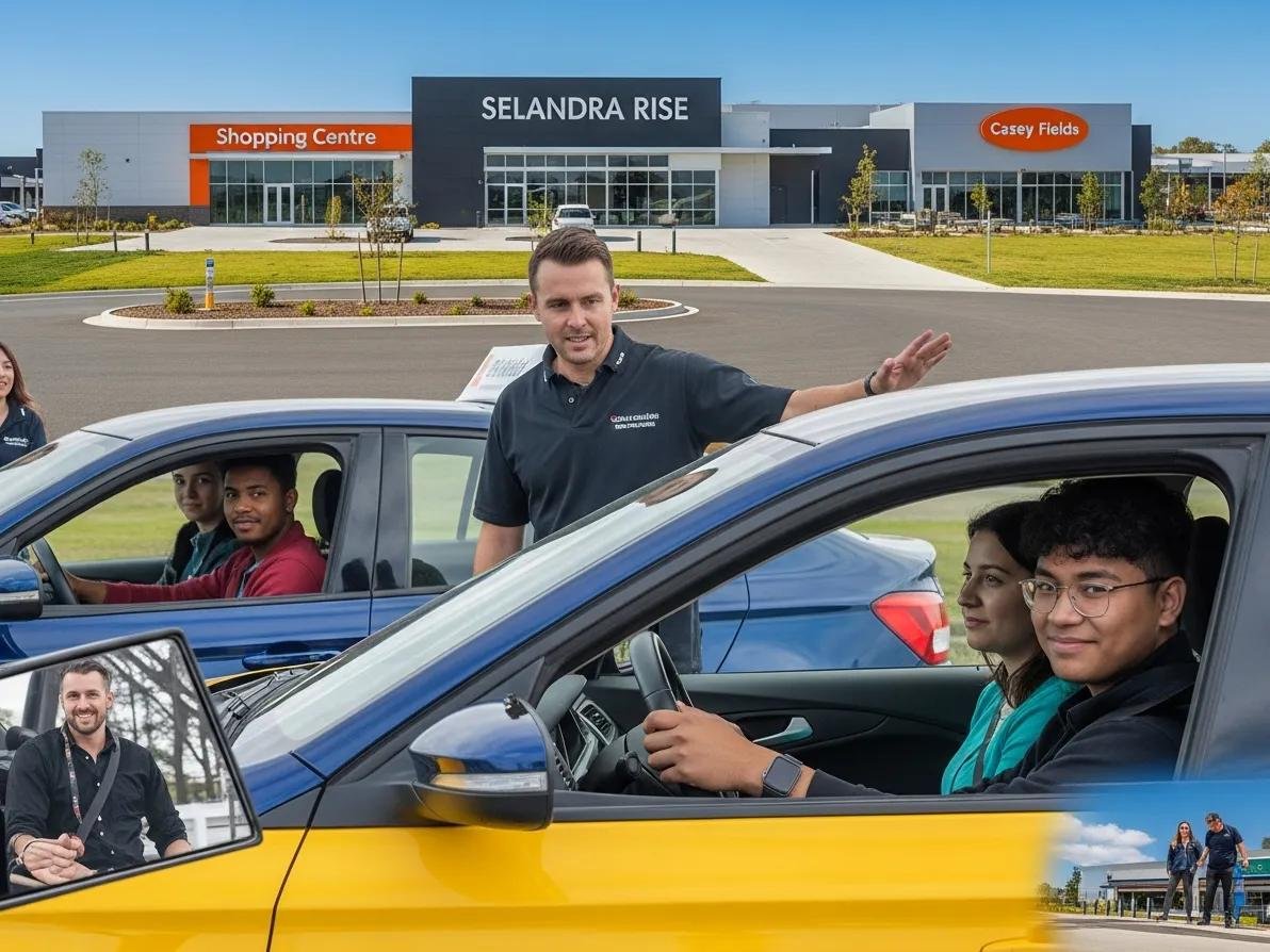 Engaging scene of learner drivers receiving instruction in Clyde North with local landmarks visible