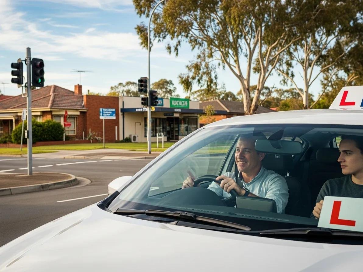 Instructor teaching driving lessons in Narre Warren with student in a car