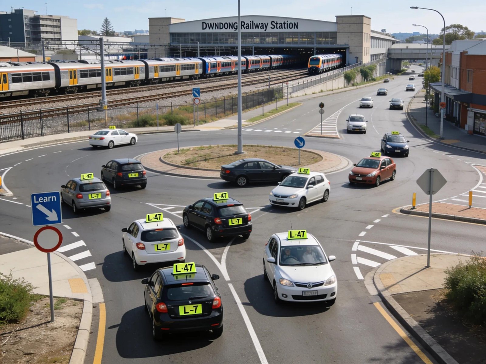 Learner drivers navigating multi-lane traffic and roundabouts on the Lonsdale Street test route in Dandenong