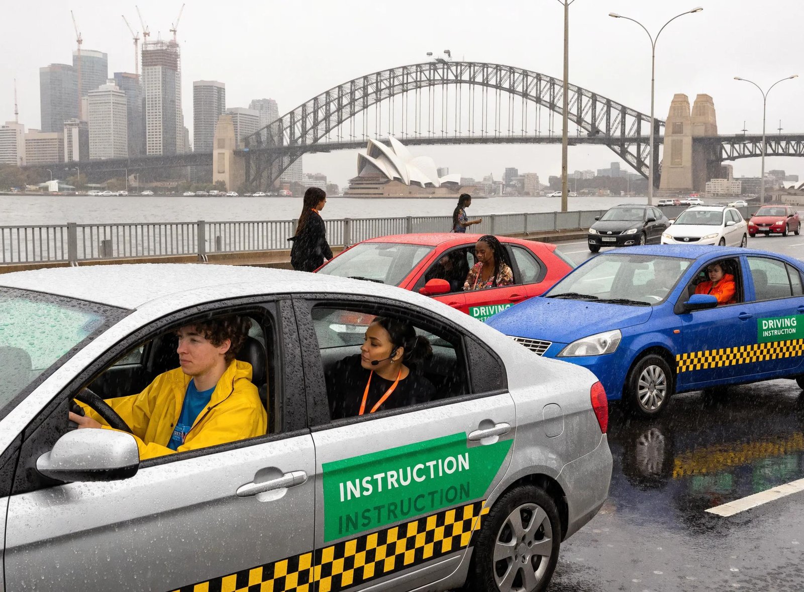 Diverse learner drivers in Sydney with instructor during automatic and manual driving lessons