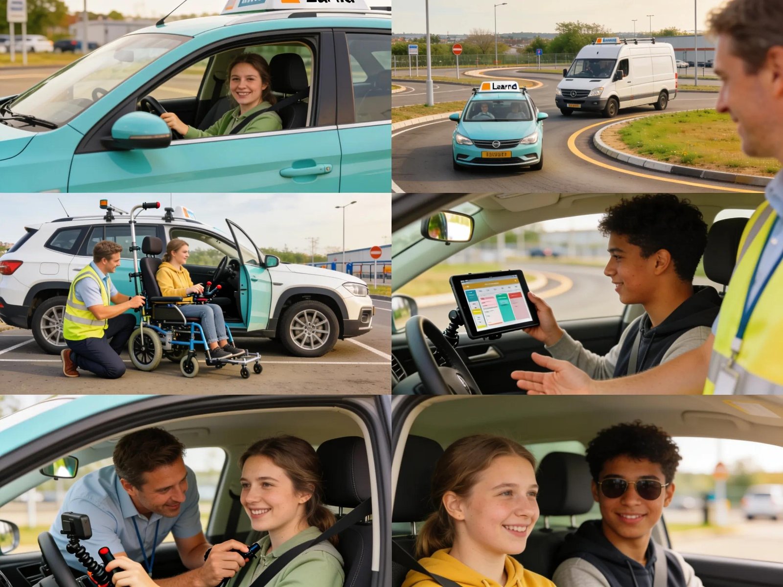Diverse group learning to drive with specialized instructors and adaptive equipment