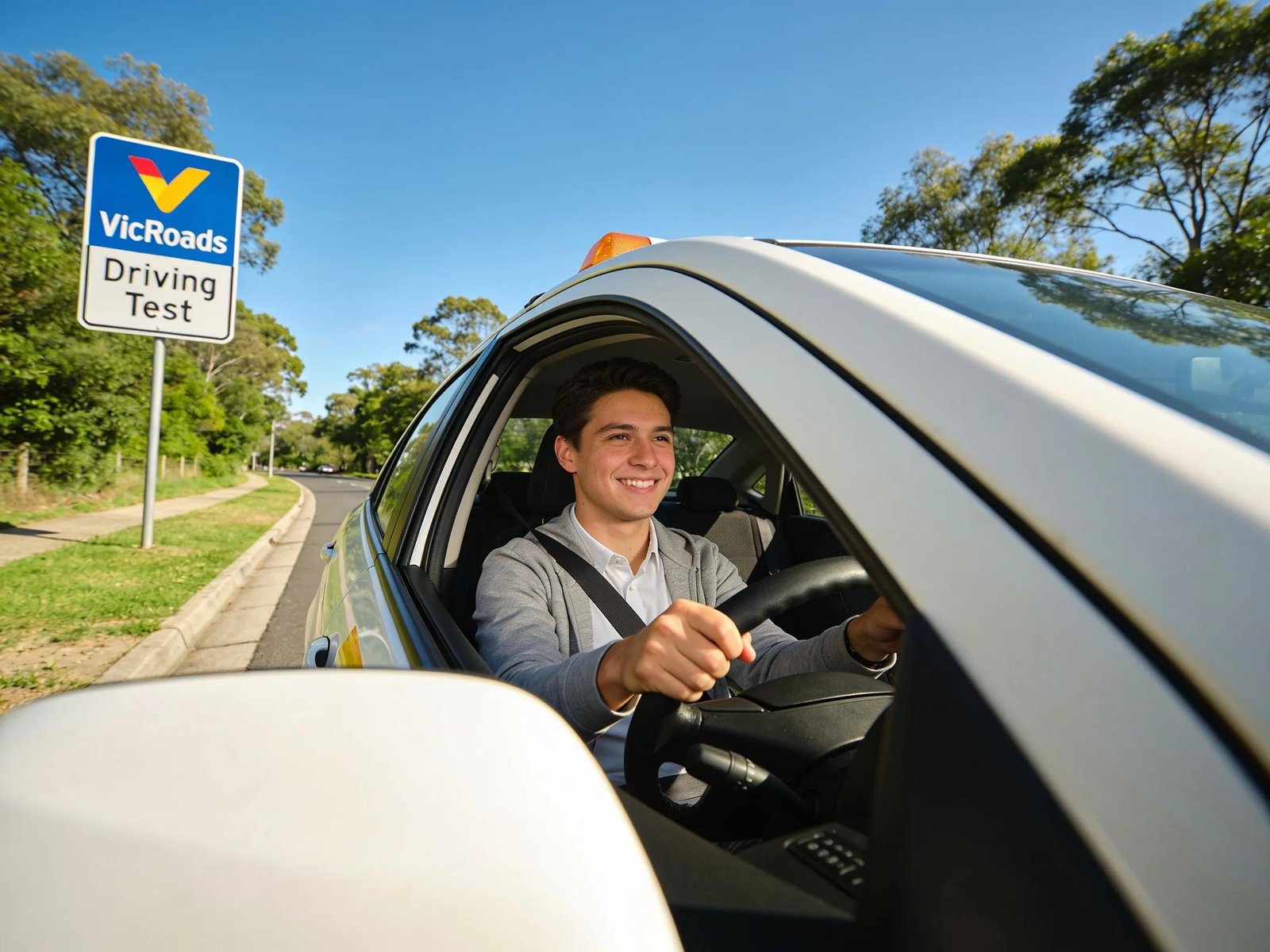 Learner driver on road during VicRoads driving test preparation