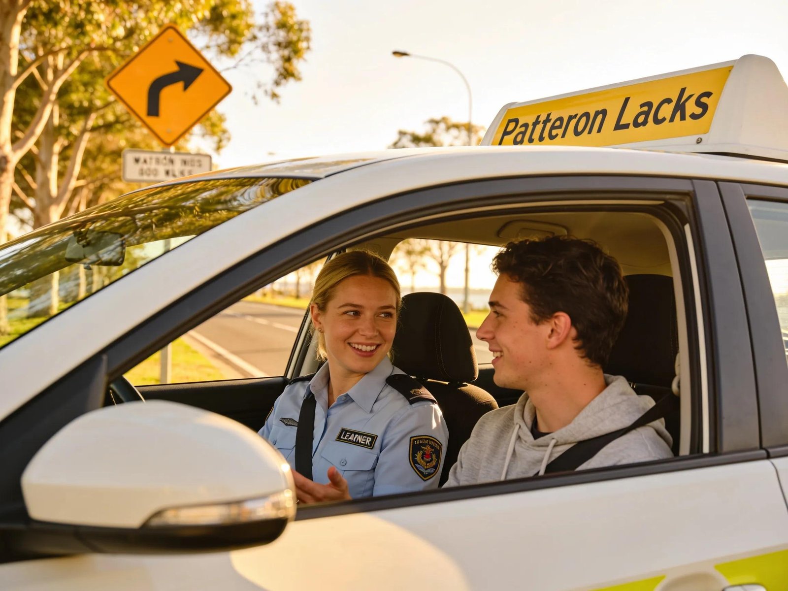 Driving lesson in Patterson Lakes with instructor and learner driver in a car