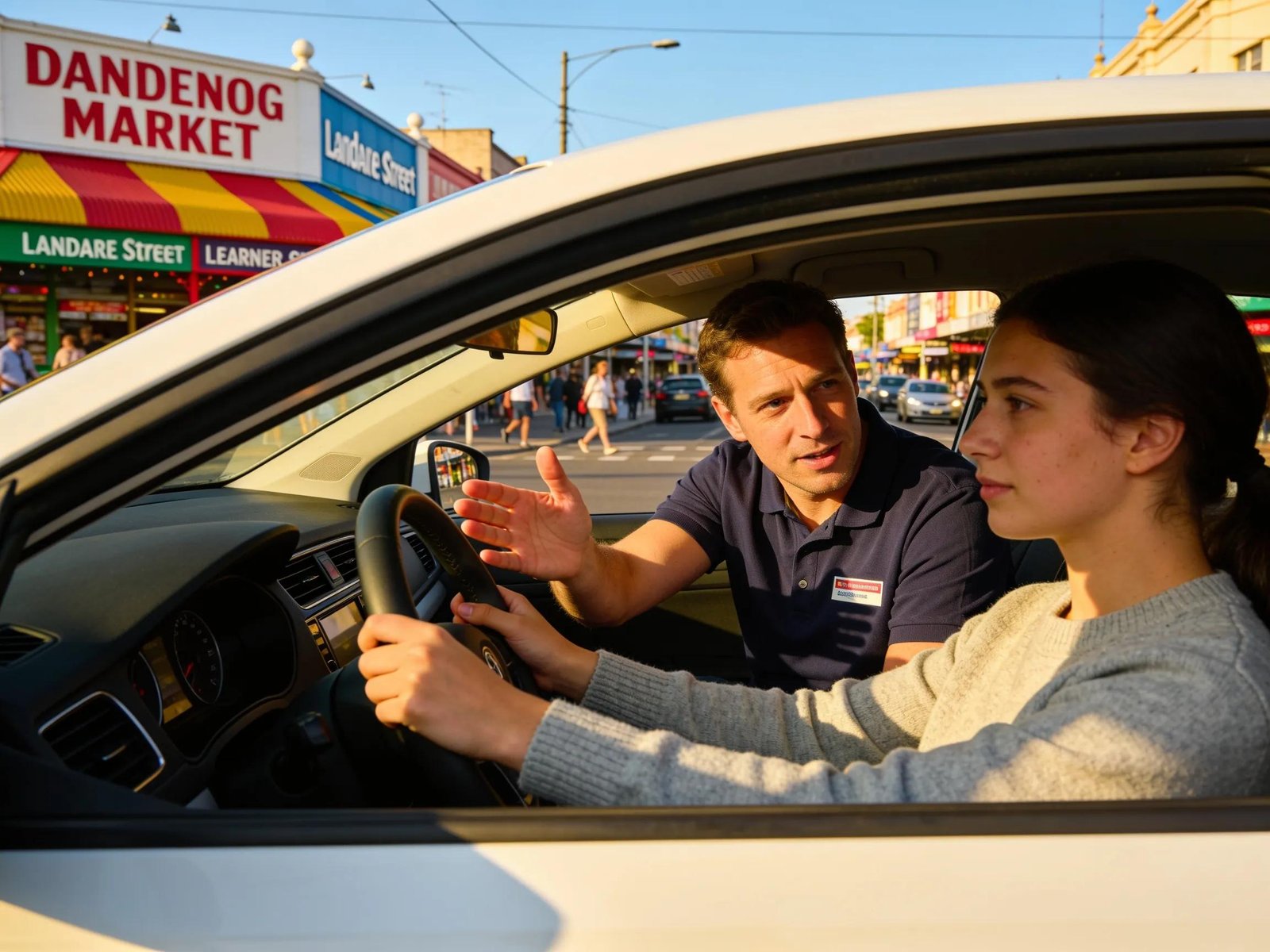 Driving lesson on Lonsdale Street in Dandenong highlighting professional instruction and high pass rates