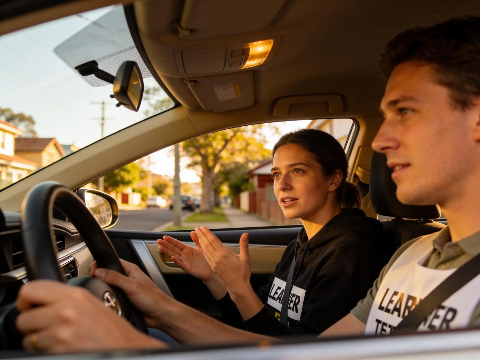 Learner driver practicing with an instructor in Melbourne, emphasizing driving test preparation