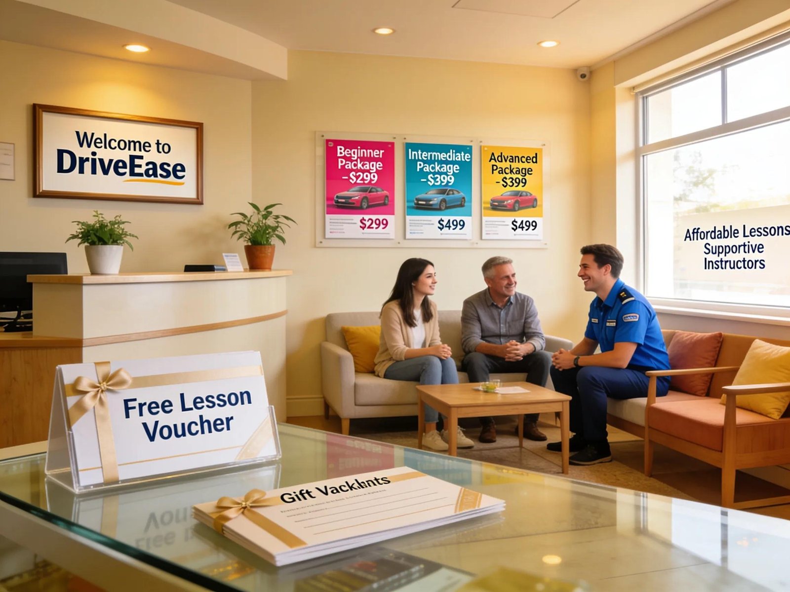 Welcoming driving school office with lesson packages for manual and automatic lessons in Melbourne