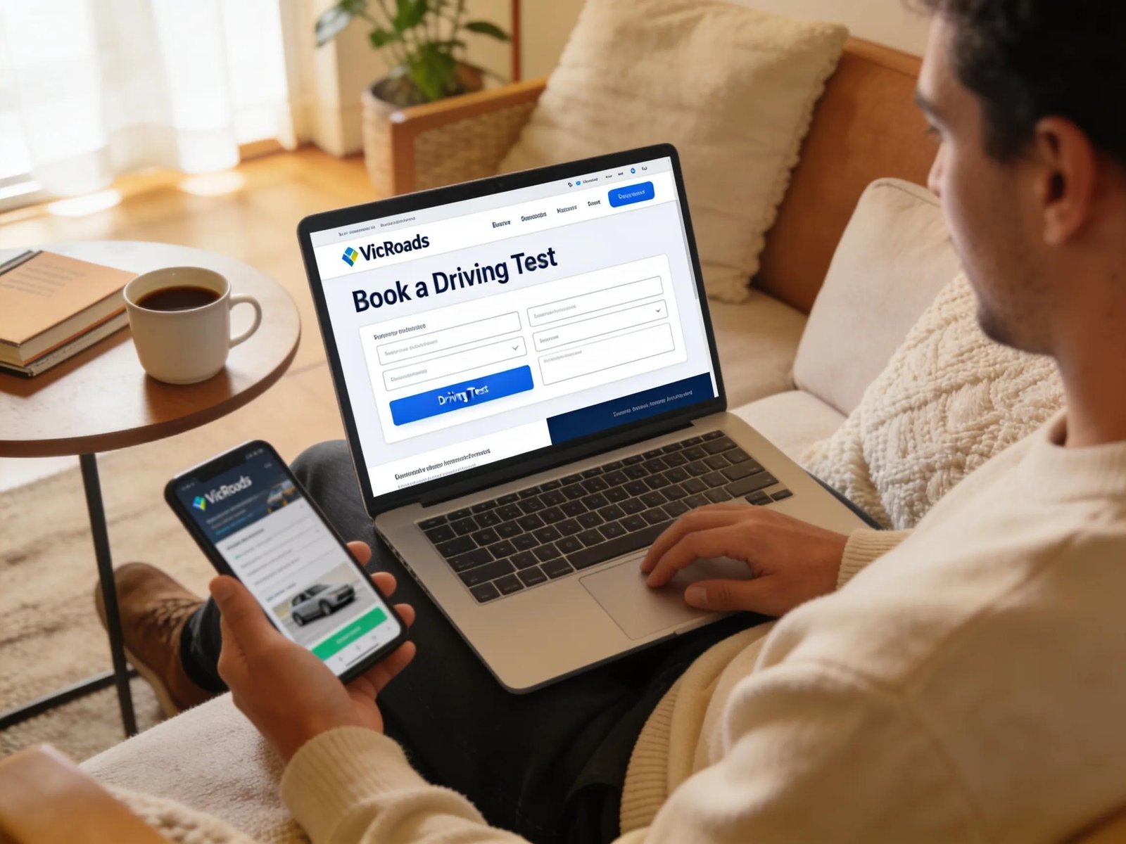 Individual booking a VicRoads driving test online, highlighting the booking efficiency process