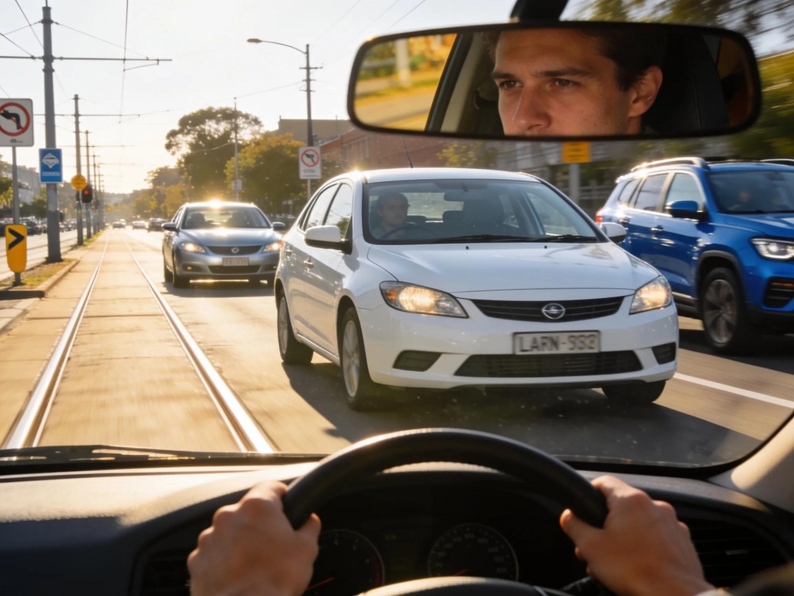 Learner driver practicing defensive driving techniques on Melbourne roads