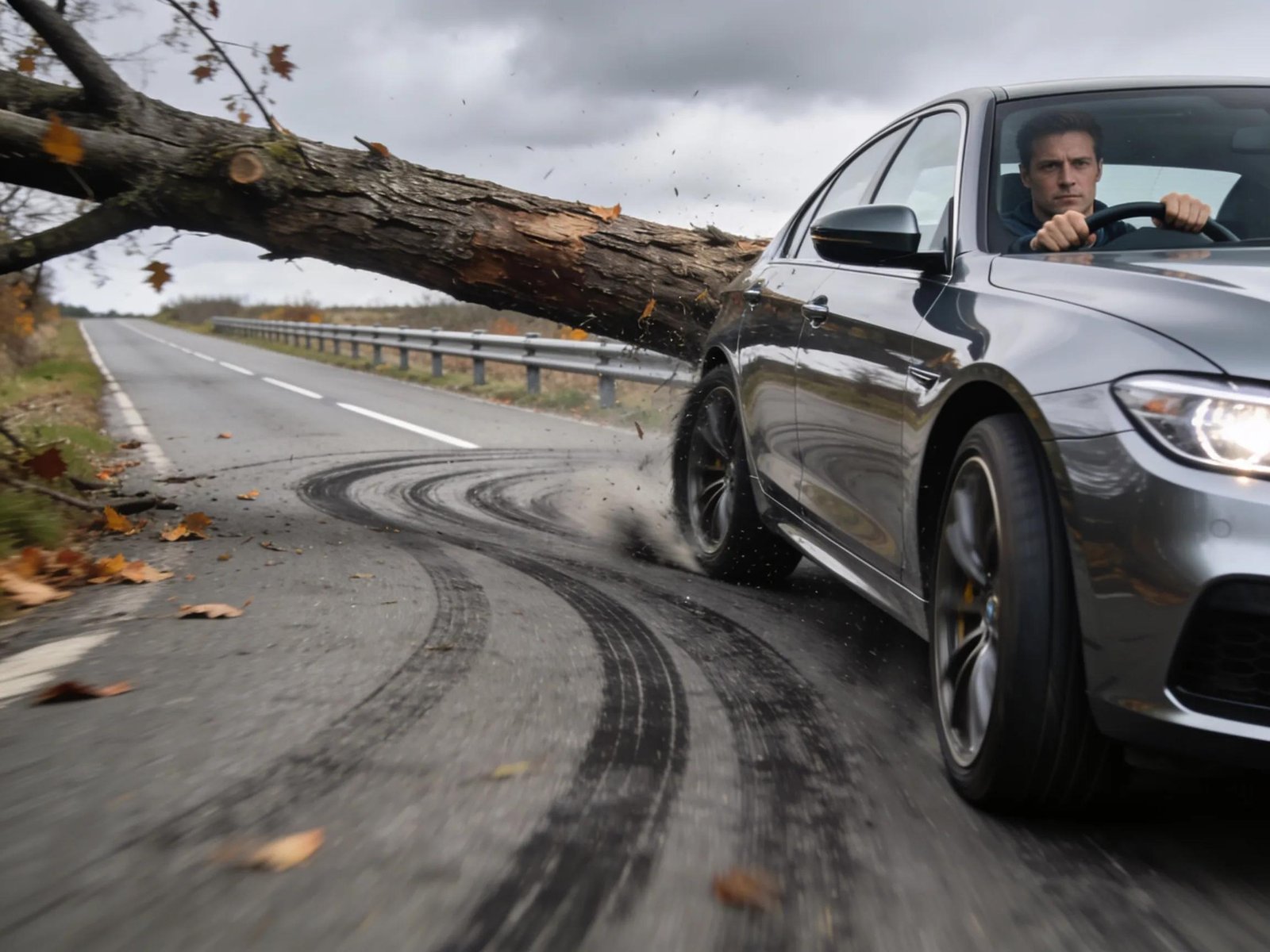 Driver executing emergency response strategies to avoid an obstacle on the road