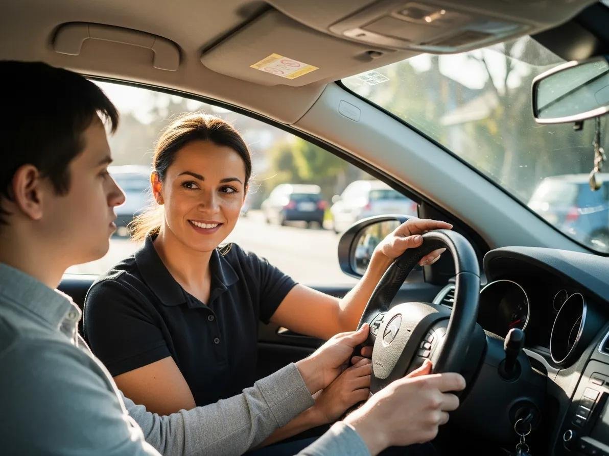 Female driving instructor assisting a learner with disabilities in Dandenong