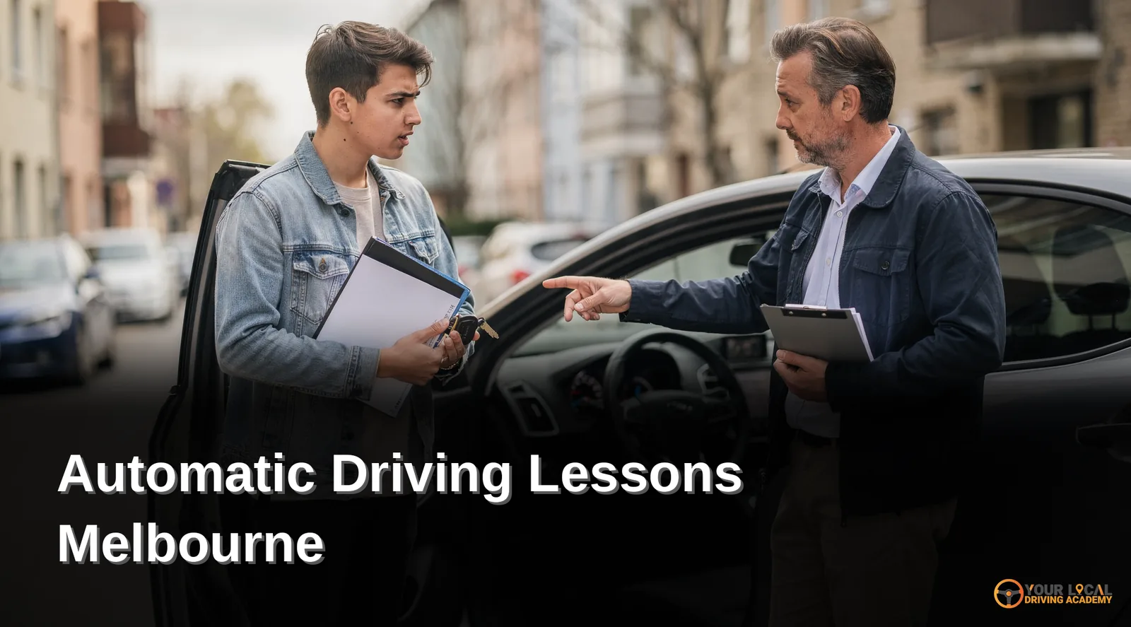 Automatic lessons begin with the vehicle's basic controls, including the accelerator, brake, and steering wheel