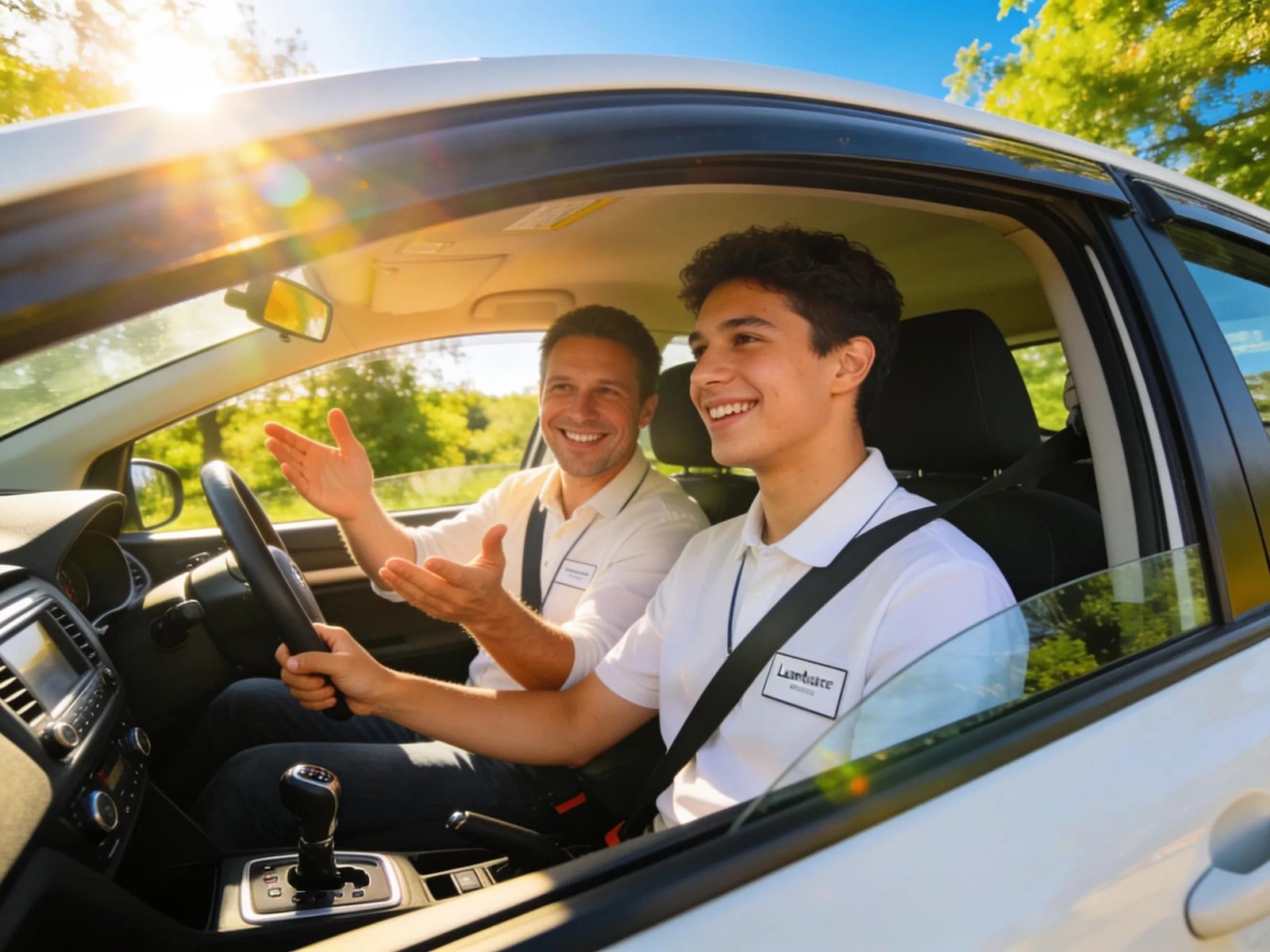 Instructor teaching a learner driver in an automatic car, highlighting driving lessons for the VicRoads test