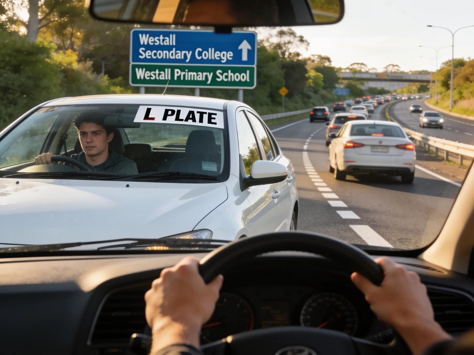 Learner driver navigating Dingley Bypass near local schools