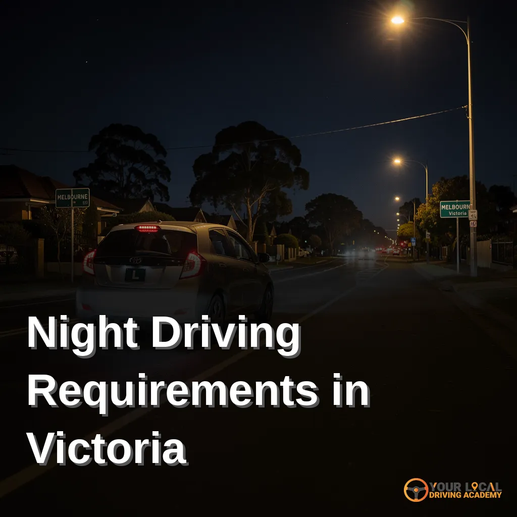 Night driving scene in Melbourne, Victoria, featuring a car and street signs, illustrating essential tips