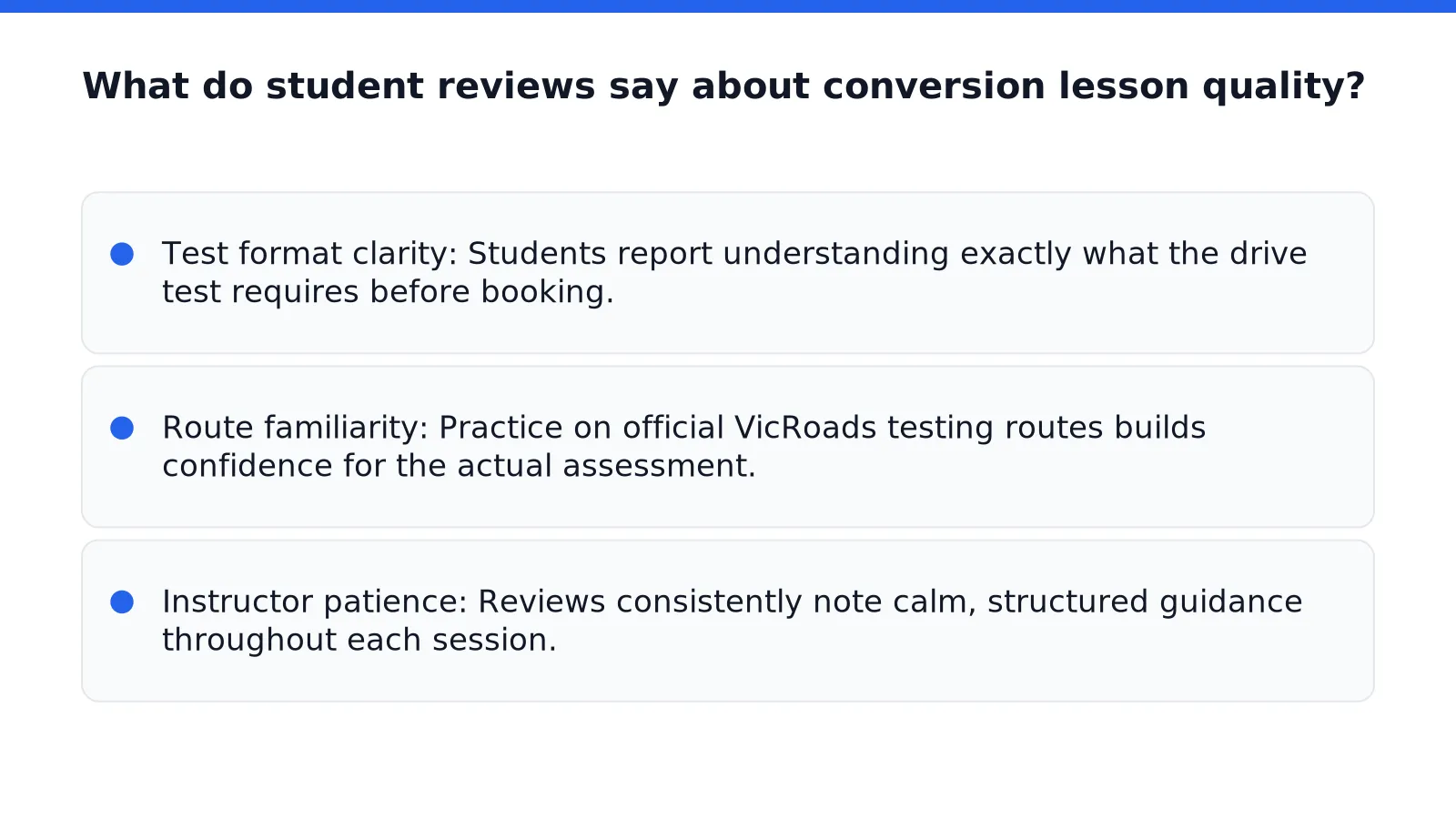 What do student reviews say about conversion lesson quality in Melbourne